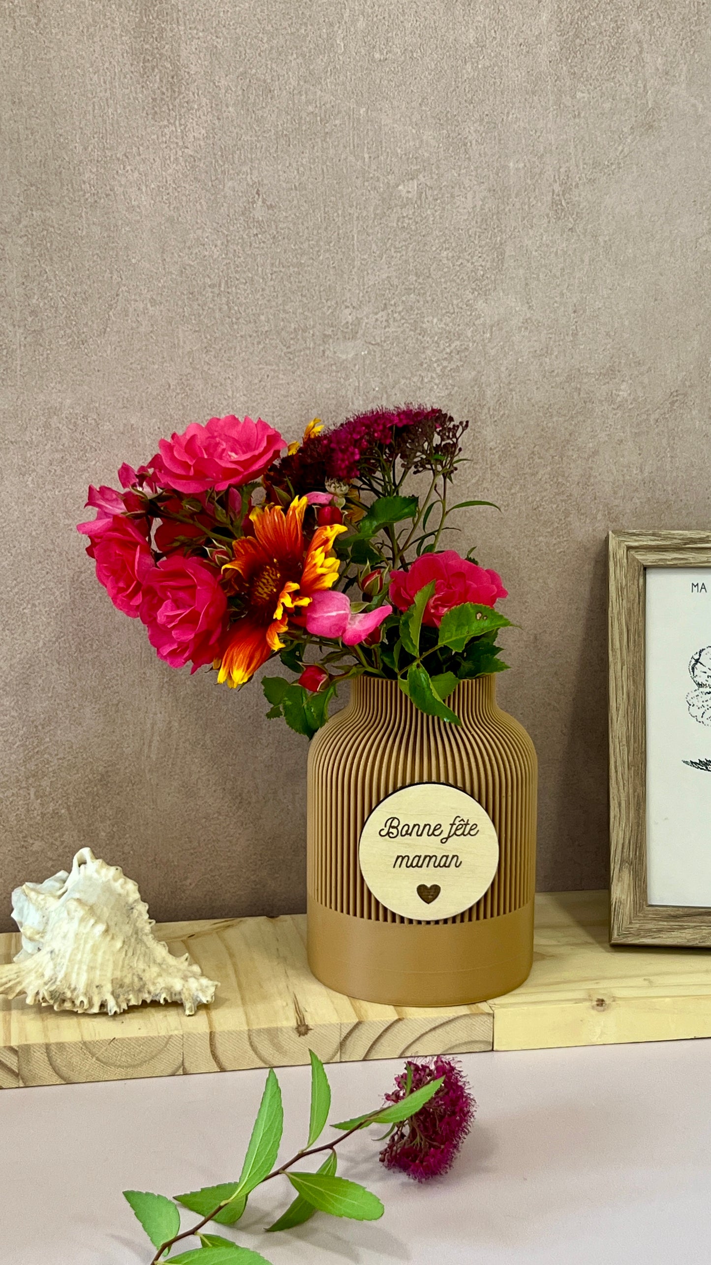 Vase personnalisé couleur et bois – cadeau pour elle