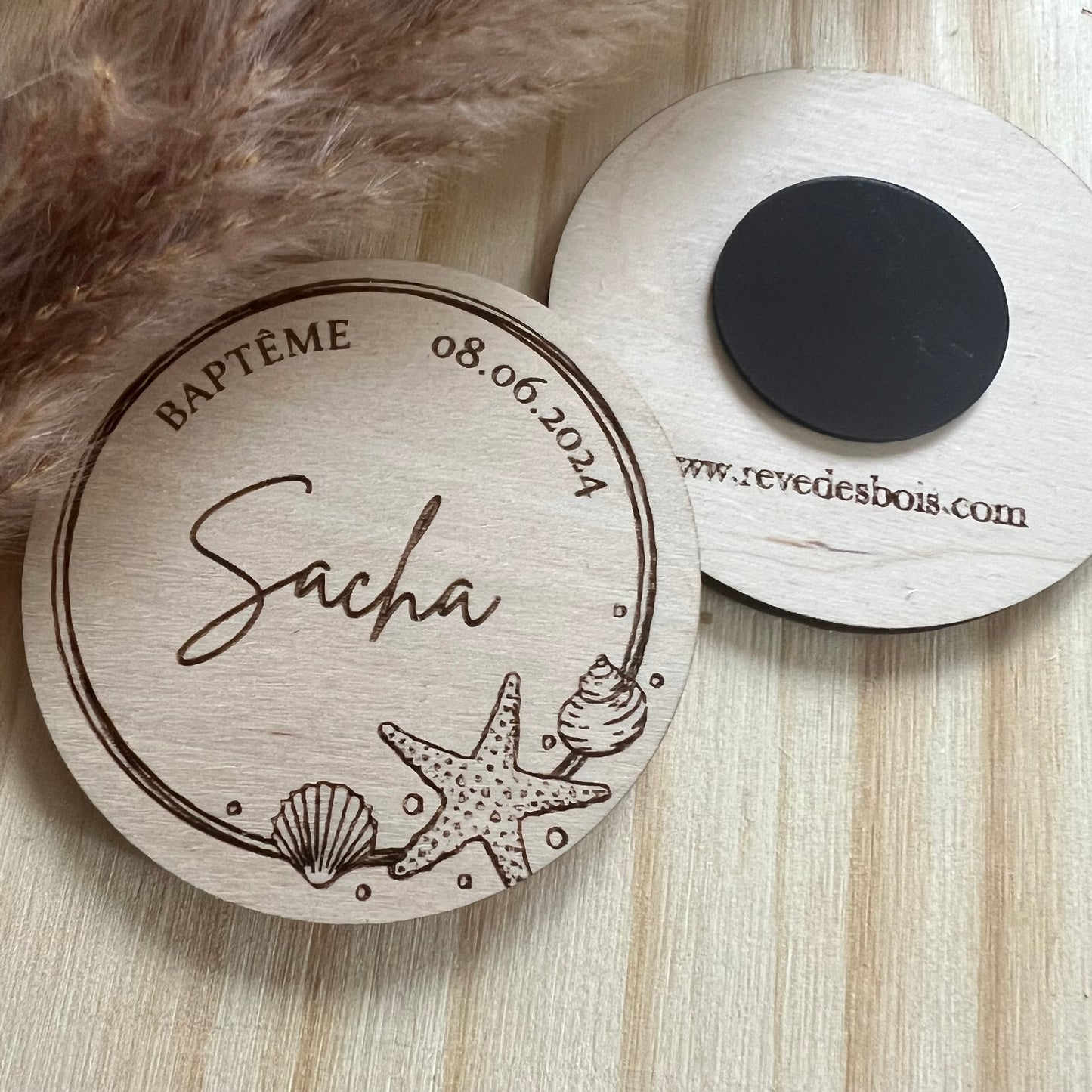 Magnets rond personnalisé en bois thème mer océan