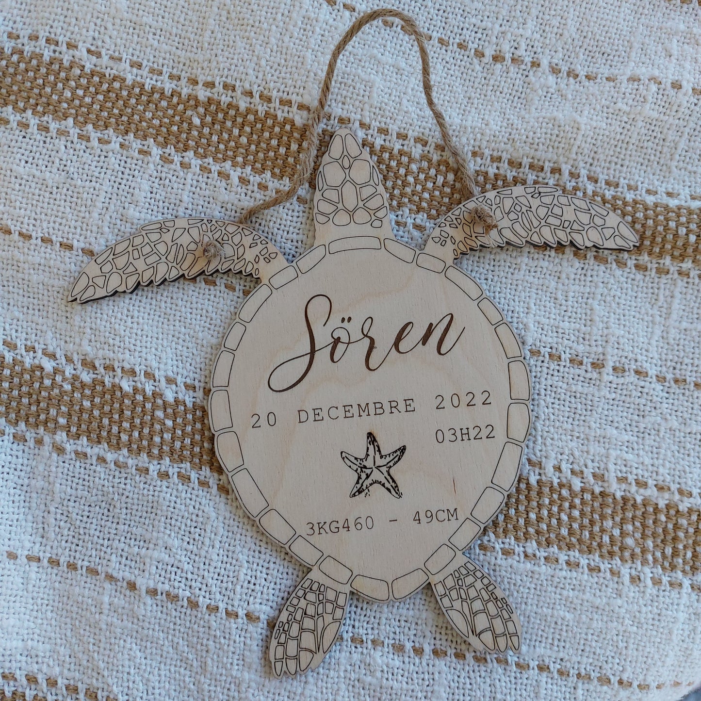 Cadre de naissance tortue personnalisé en bois, cadeau de naissance