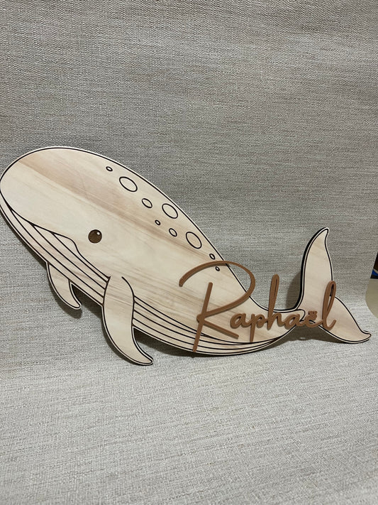 Décoration Murale Baleine en Bois – Personnalisable