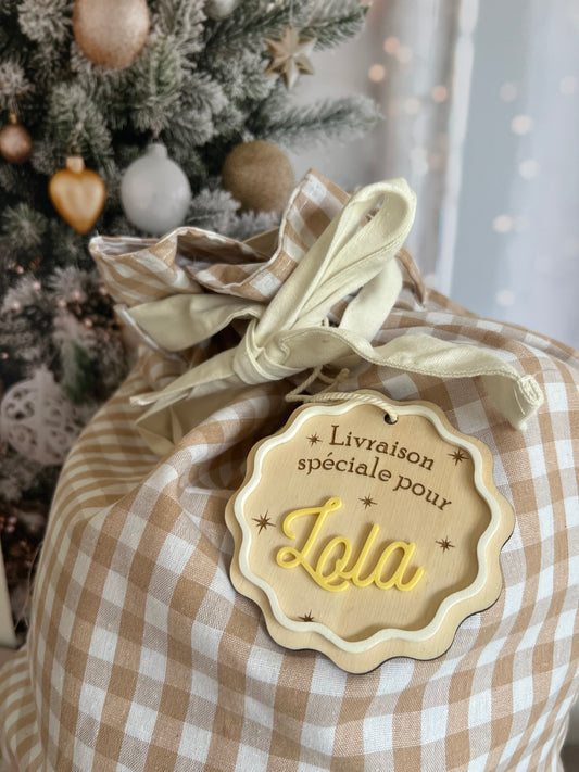 Grande Étiquette cadeau de Noël personnalisée – Bois gravé avec prénom