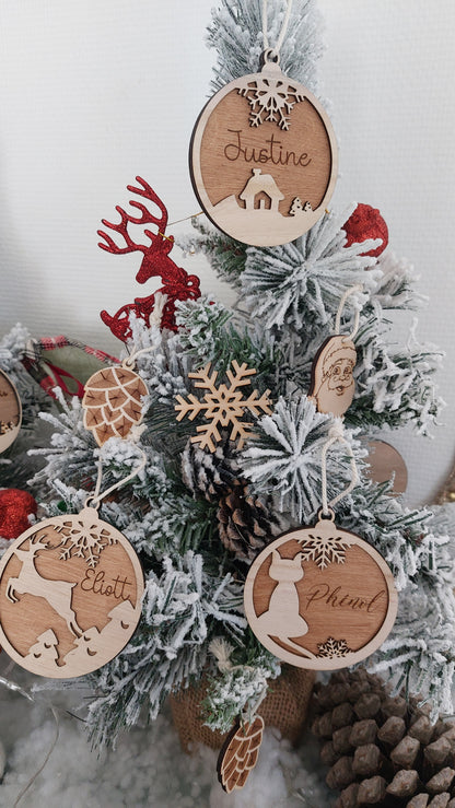Boule de Noël en bois personnalisé  - ornement - gravure - Cadeau de noël
