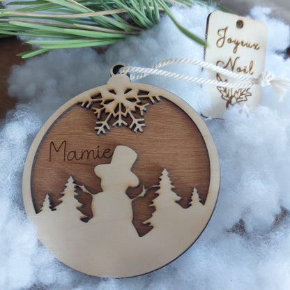 Boule de Noël en bois personnalisé  - ornement - gravure - Cadeau de noël