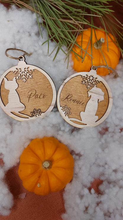Boule de Noël en bois personnalisée animaux de compagnie , chien et chat