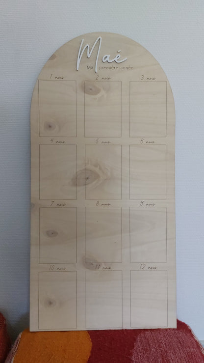 Panneau bois Ma première année Prénom au choix, mon 1er anniversaire