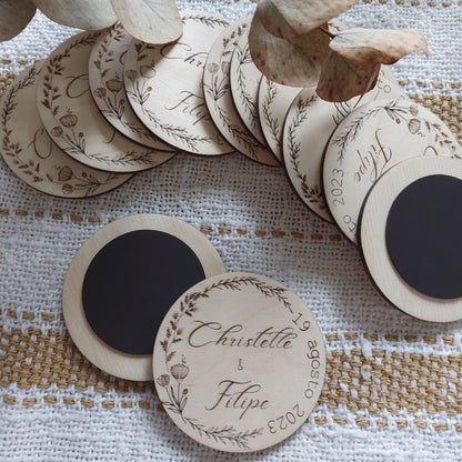 Magnet rond en bois, cadeau invité modèle Fleurs