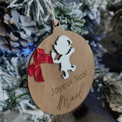 Boule de Noël en bois personnalisée prénom décoration de Noël pour sapin idée cadeau Noël, Noël famille