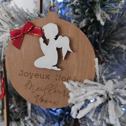 Boule de Noël en bois personnalisée prénom décoration de Noël pour sapin idée cadeau Noël, Noël famille