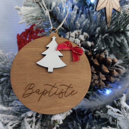 Boule de Noël en bois personnalisée prénom décoration de Noël pour sapin idée cadeau Noël, Noël famille