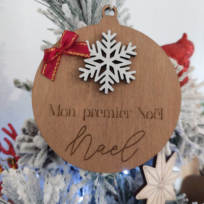 Boule de Noël en bois personnalisée prénom décoration de Noël pour sapin idée cadeau Noël, Noël famille