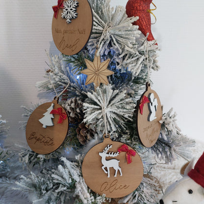 Boule de Noël en bois personnalisée prénom décoration de Noël pour sapin idée cadeau Noël, Noël famille