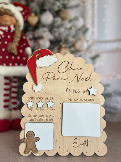 Tableau du Père Noël personnalisé – Liste de souhaits en bois avec prénom gravé