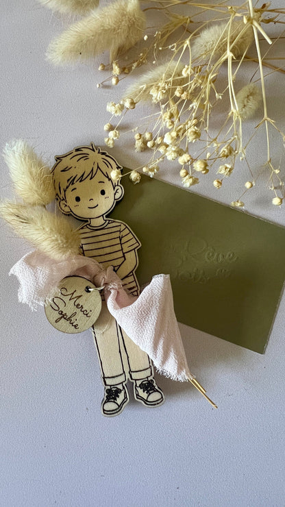 Magnet personnage bois gravé personnalisé, Cadeau maîtresse & nounou fin d'année