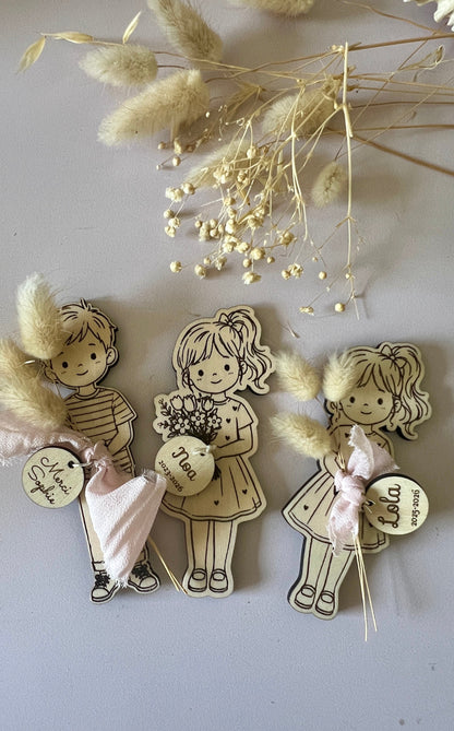 Magnet personnage bois gravé personnalisé, Cadeau maîtresse & nounou fin d'année