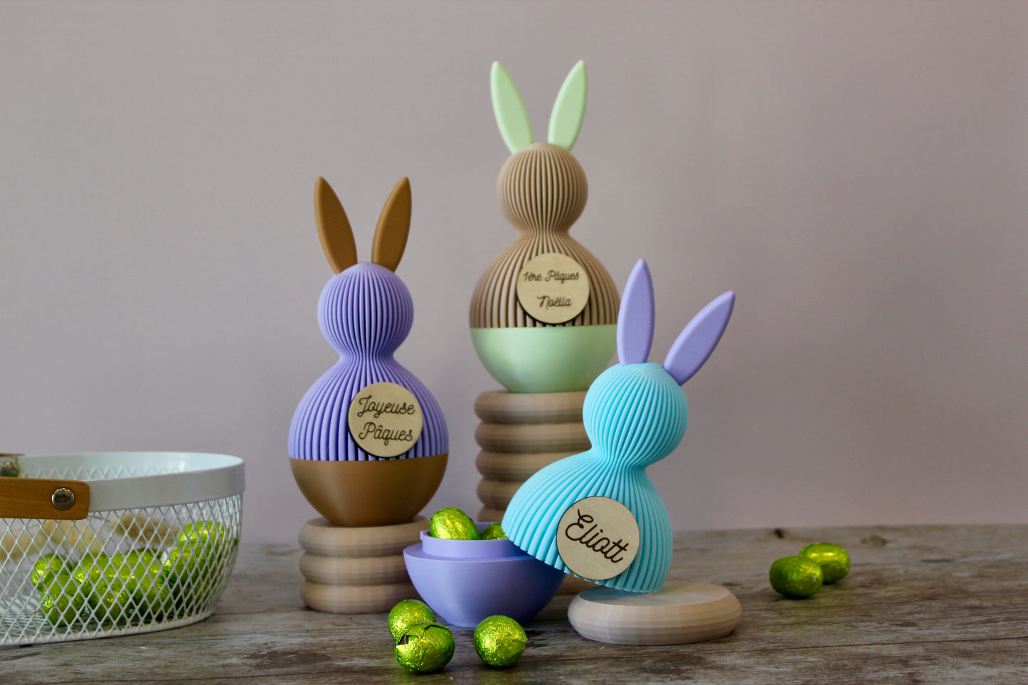 Lapin de Pâques personnalisé prénom– Boîte surprise réutilisable