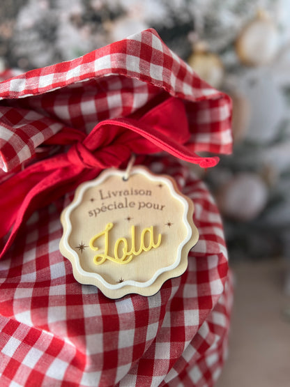Grande Étiquette cadeau de Noël personnalisée – Bois gravé avec prénom