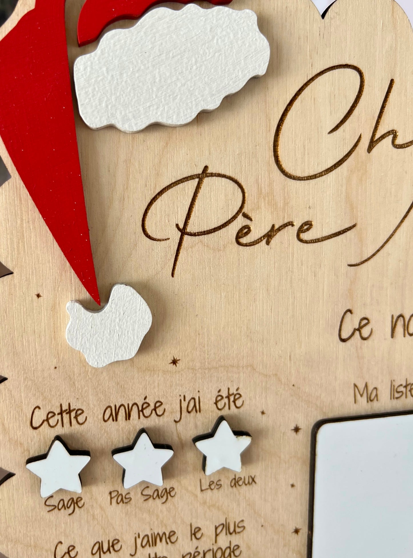 Tableau du Père Noël personnalisé – Liste de souhaits en bois avec prénom gravé