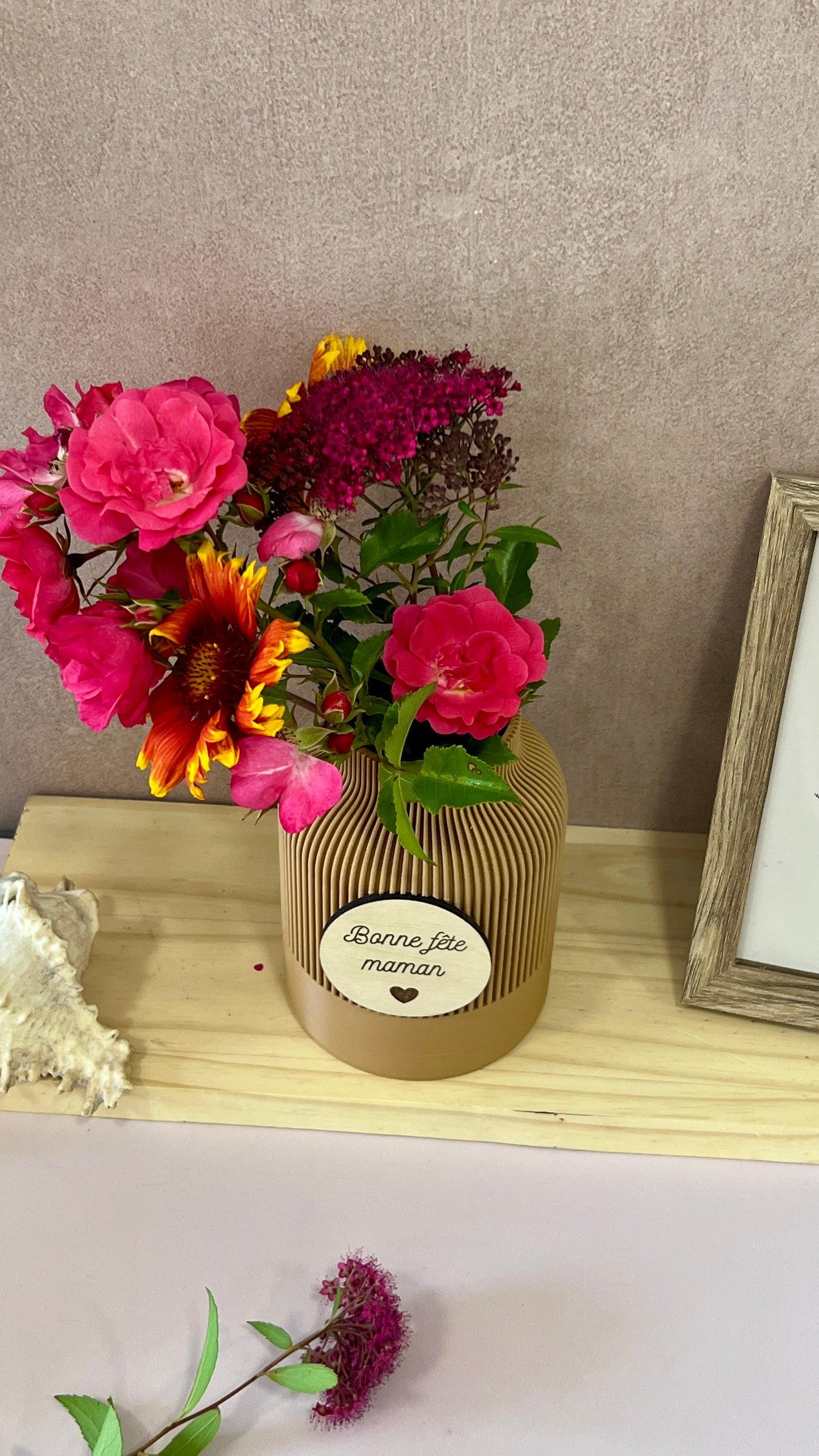 Vase personnalisé couleur et bois – cadeau pour elle
