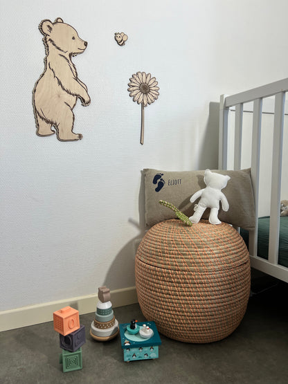 Décoration murale en bois - Ours, fleur et abeille – Déco chambre bébé nature