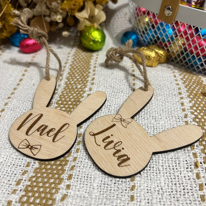 Oeuf de Pâques personnalisé avec prénom, lapin décoratif gravé pour panier chasses aux oeufs