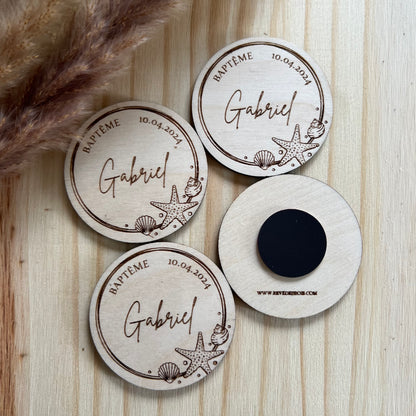 Magnets rond personnalisé en bois thème mer océan
