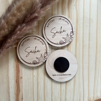 Magnets rond personnalisé en bois thème mer océan