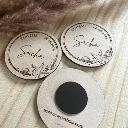 Magnets rond personnalisé en bois thème mer océan