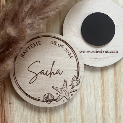 Magnets rond personnalisé en bois thème mer océan