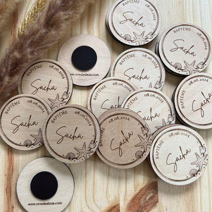 Magnets rond personnalisé en bois thème mer océan