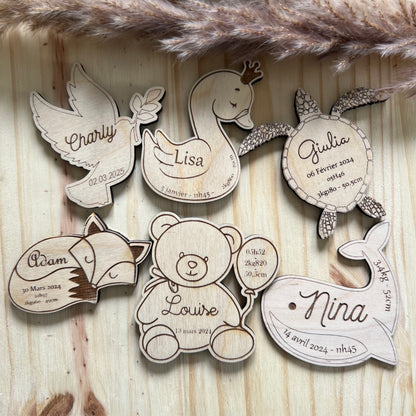 Faire-Part magnet de Naissance et Baptême en Forme d'Animaux