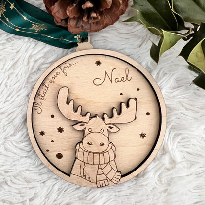 Boule de Noël personnalisée bois - Prénom -Animaux au choix