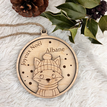 Boule de Noël personnalisée bois - Prénom -Animaux au choix