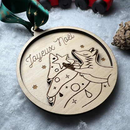 Boule de noël en bois renard personnalisée