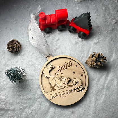 Boule de noël en bois renard personnalisée