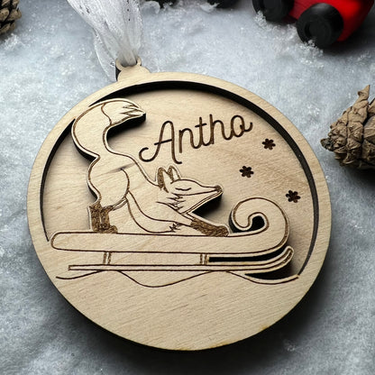 Boule de noël en bois renard personnalisée