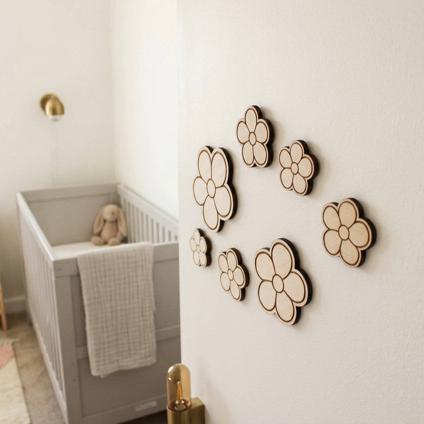 Décoration porte chambre bébé fleurs marguerites en bois 