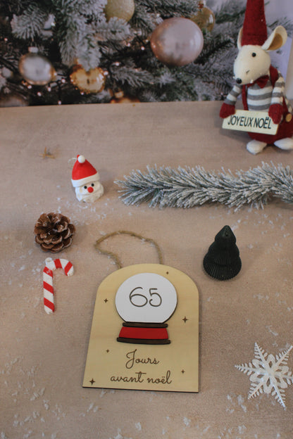 Décompte de Noël boule à neige en bois , Calendrier de l’Avent réutilisable, déco de Noël artisanale