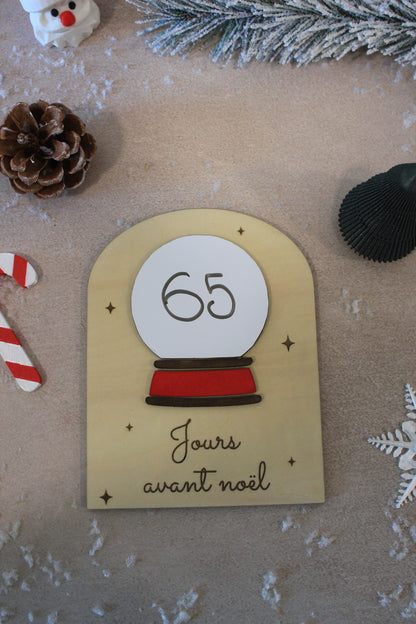 Décompte de Noël boule à neige en bois , Calendrier de l’Avent réutilisable, déco de Noël artisanale