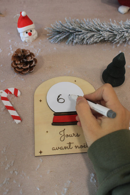 Décompte de Noël boule à neige en bois , Calendrier de l’Avent réutilisable, déco de Noël artisanale