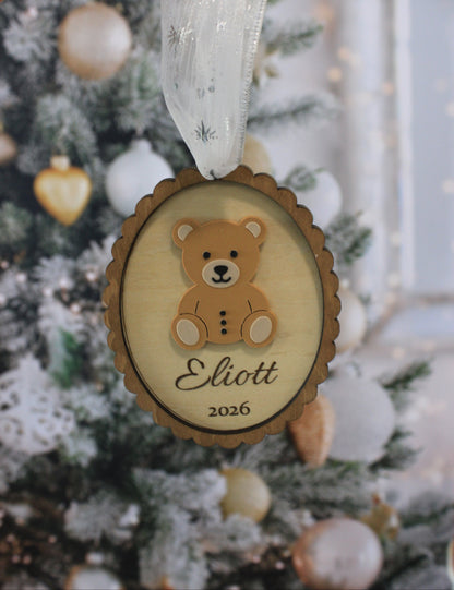 Suspension Ourson de Noël personnalisé en bois