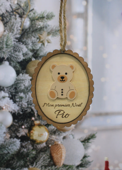 Suspension Ourson de Noël personnalisé en bois