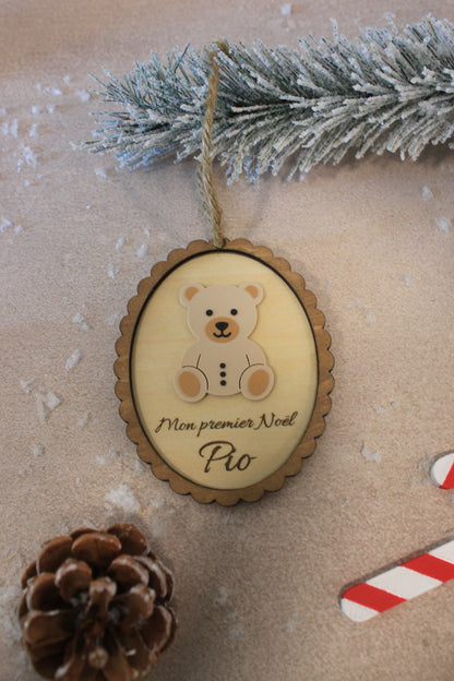 Suspension Ourson de Noël personnalisé en bois