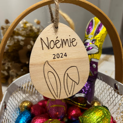 Oeuf de Pâques personnalisé avec prénom, lapin décoratif gravé pour panier chasses aux oeufs