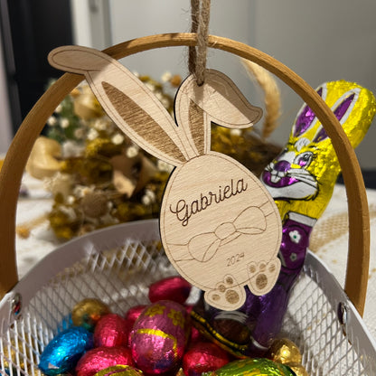 Oeuf de Pâques personnalisé avec prénom, lapin décoratif gravé pour panier chasses aux oeufs