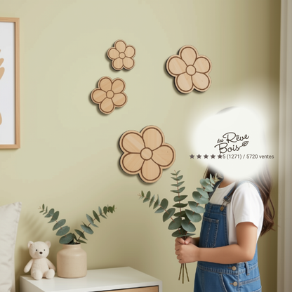 Ensemble de marguerites en bois, décoration murale chambre enfant