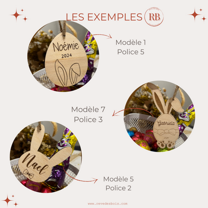 Oeuf de Pâques personnalisé avec prénom, lapin décoratif gravé pour panier chasses aux oeufs