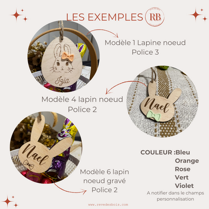 Oeuf de Pâques personnalisé avec prénom, lapin décoratif avec accessoires