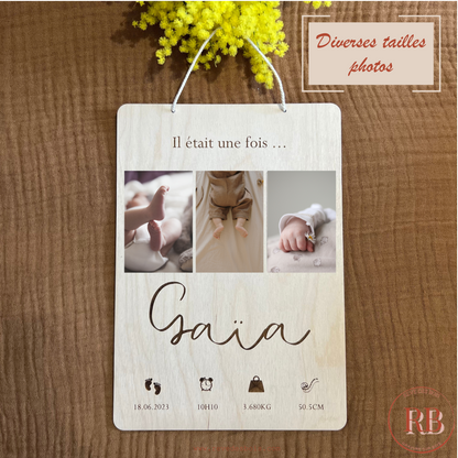 Cadre photo naissance personnalisée avec prénom bébé, affiche naissance poids taille date heure