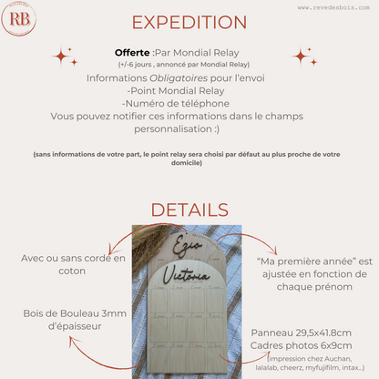 Panneau bois Ma première année Prénom au choix, mon 1er anniversaire