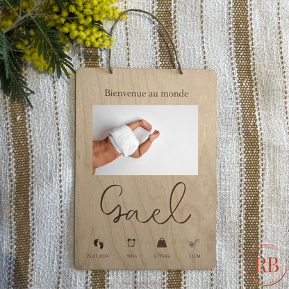Cadre photo naissance personnalisée avec prénom bébé, affiche naissance poids taille date heure